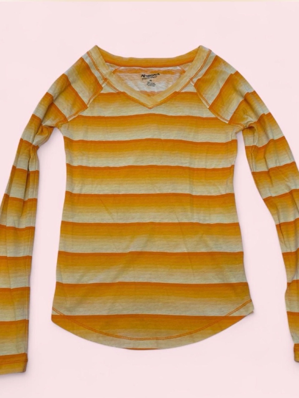 Arizona Jean Company Yellow & Cream Striped V-Neck Long Sleeve Top